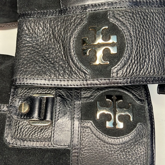 Tory Burch Boots Black Leather Suede Mid Calf Side Zip Logo Women’s Size 8.5 - Picture 16 of 16